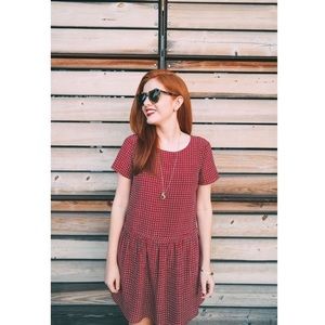 Madewell Silk Tile Ascot Drop Waist Red Dress